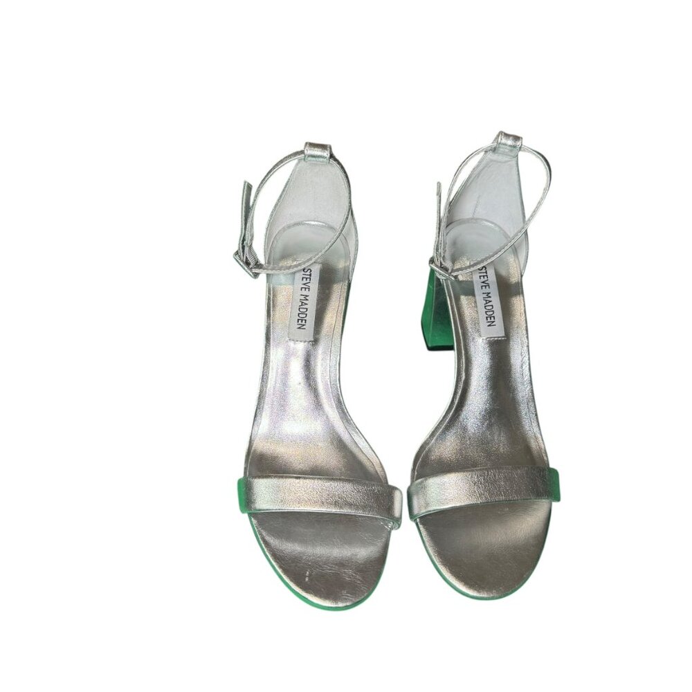 Steve Madden Silver Mirror Block Heel Sandals | Size 9 | 4" Heel | New